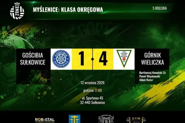 Górnik Wieliczka wygrywa na wyjeździe z Gościbią Sułkowice 4:1