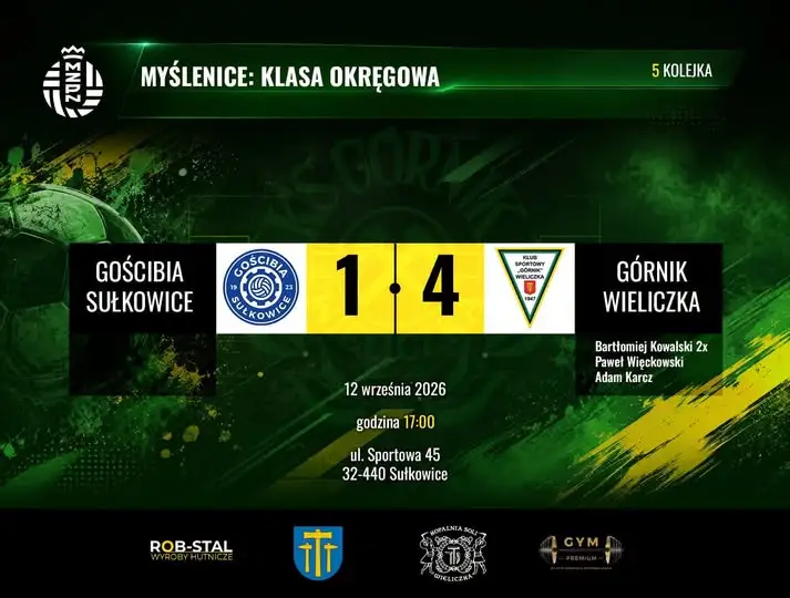 Górnik Wieliczka wygrywa na wyjeździe z Gościbią Sułkowice 4:1