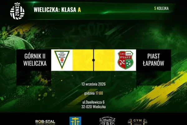 Górnik II Wieliczka przegrywa z Piastem Łapanów po czerwonej kartce w 7. minucie